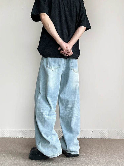 Men's Vintage Blue Jeans - Casual Straight Baggy Denim Trousers - Buy Center US
