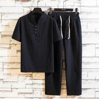 Chinese Style Linen Suit - Men's Summer Short Sleeve Hanfu Set - Buy Center US