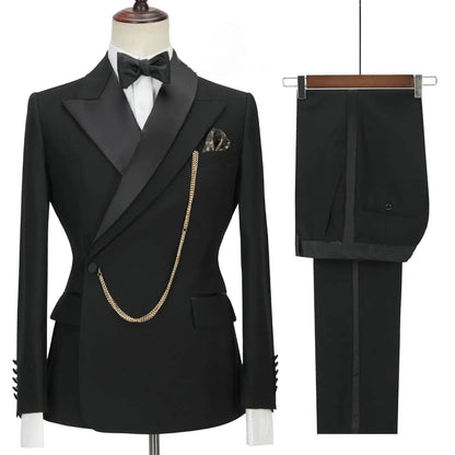 2024 Custom Black Tuxedo Suit for Men - Double Breasted, Peaked Lapel - Buy Center US
