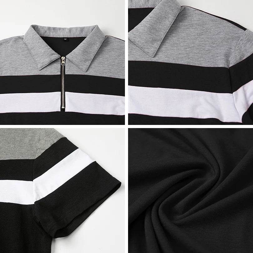 ReFire Gear Men's Casual Summer Polo - 1/4 Zip, Contrast Striped Style - Buy Center US
