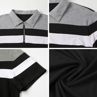 ReFire Gear Men's Casual Summer Polo - 1/4 Zip, Contrast Striped Style - Buy Center US