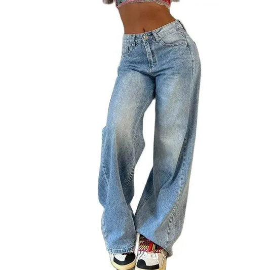 Vintage High Waist Straight Jeans for Women - Loose Fit Denim Trousers - Buy Center US
