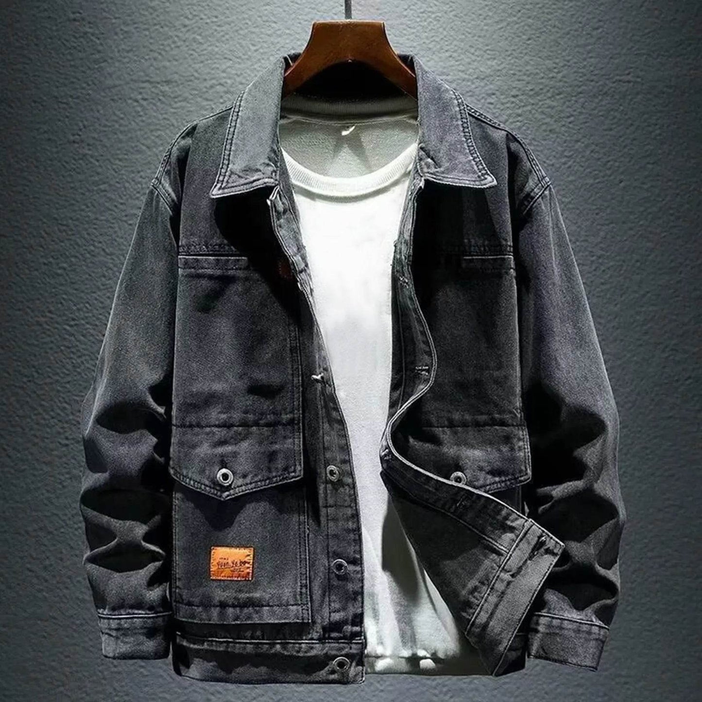 MUQGEW Men's Retro Denim Jacket - Casual Loose Fit Outerwear for Spring - Buy Center US