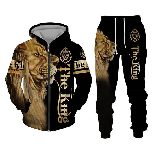 Men's 3D Lion Print Tracksuit - Casual Zipper Hoodie & Pants Set - Buy Center US