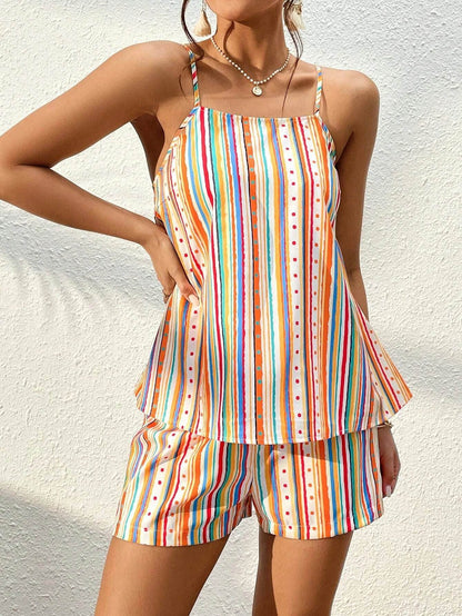 Tercoun Women's Striped Polka Dot Suspender Shorts Set - Sweet Style - Buy Center US
