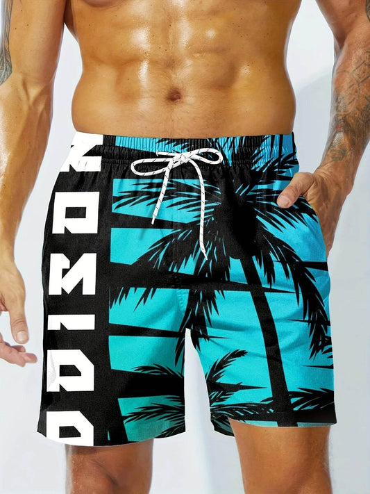 Men's Hawaiian Swim Trunks - 3D Gradient Palm Tree Print, Quick Dry - Buy Center US
