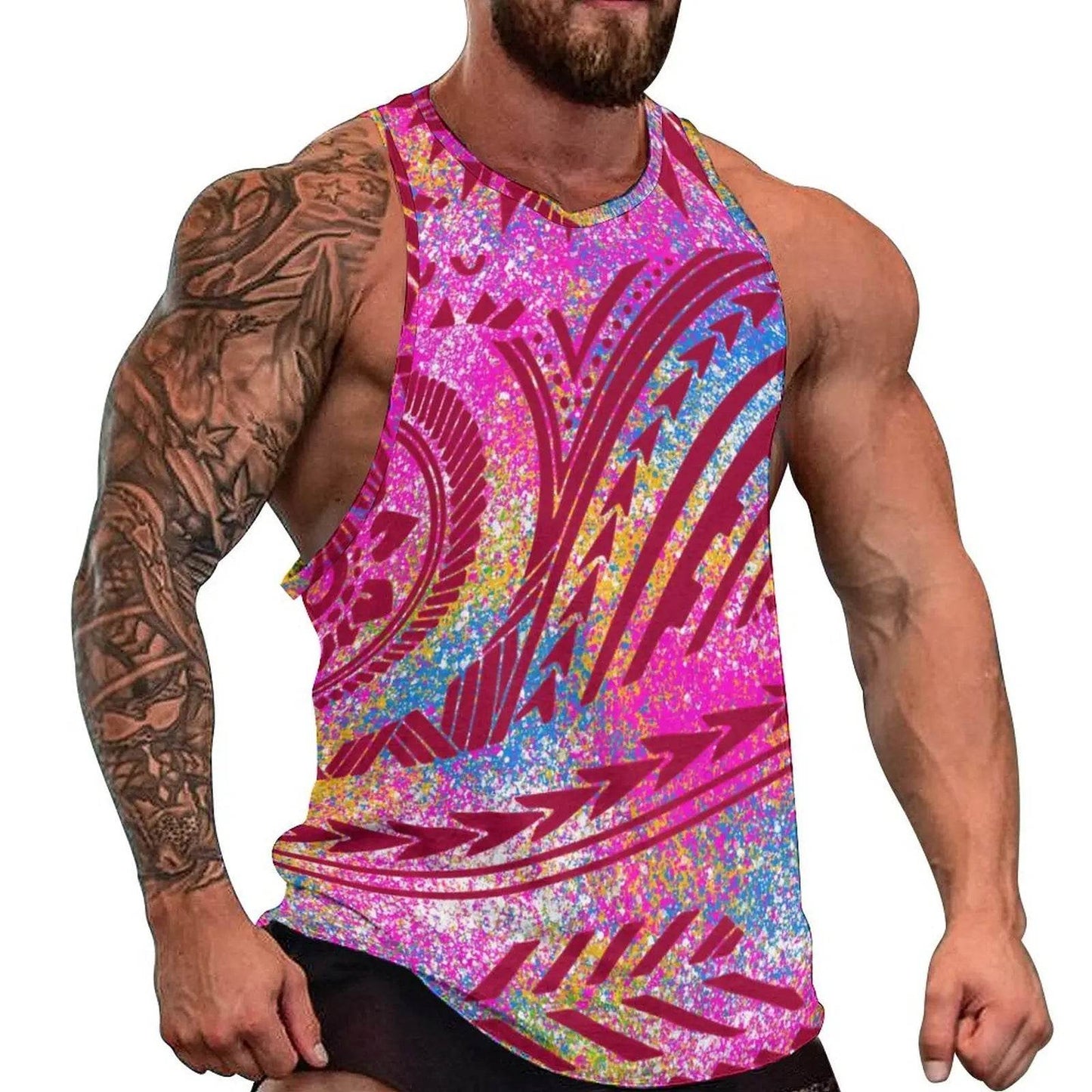 Samoan Men's Beach Vest - Polynesian Design for Summer Travel - Buy Center US