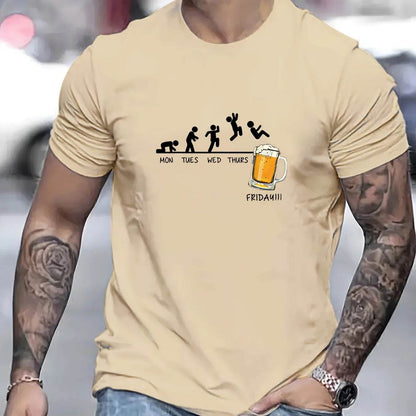 GUILAN Men's Casual Beer Print T-Shirt - 100% Cotton, Short Sleeve - Buy Center US