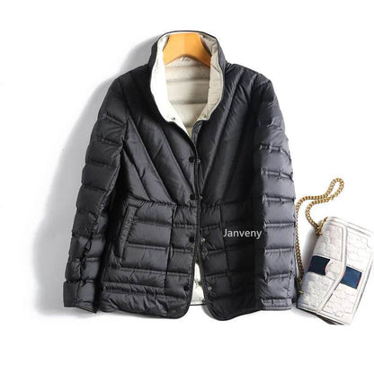 Women's Double Sided Puffer Jacket - 90% White Duck Down Warmth - Buy Center US