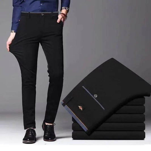 Men's Elastic Straight Pants - Casual Business Trousers in Solid Colors - Buy Center US