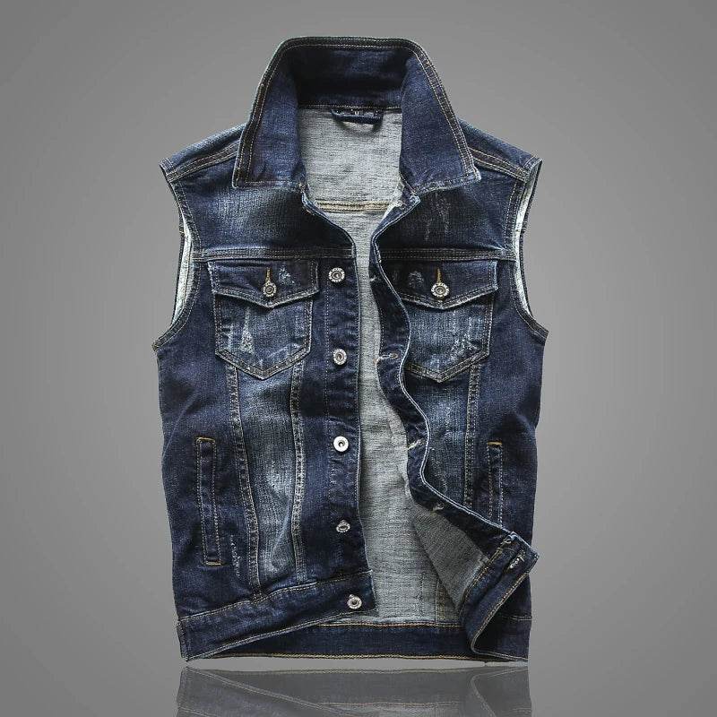 FAVOCENT Men's Casual Denim Vest - Stylish Sleeveless Jacket for Spring - Buy Center US