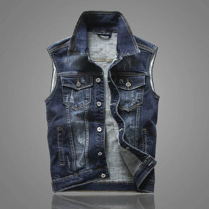 FAVOCENT Men's Casual Denim Vest - Stylish Sleeveless Jacket for Spring - Buy Center US
