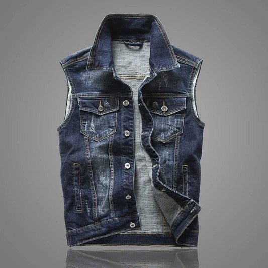 FAVOCENT Men's Casual Denim Vest - Stylish Sleeveless Jacket for Spring - Buy Center US