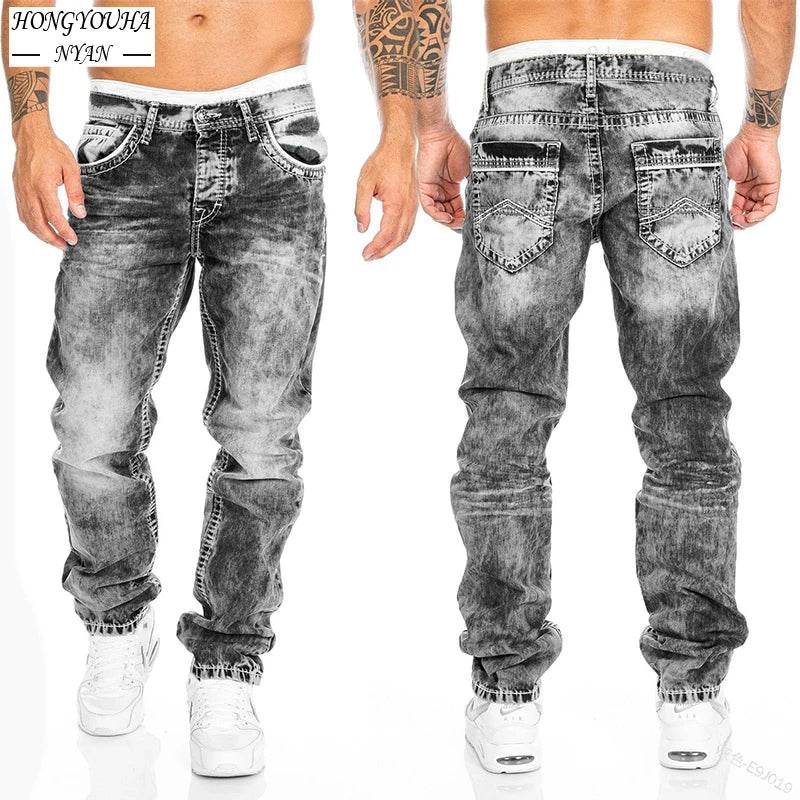 HONGYOUHANYAN Men's Stretch Straight Jeans - Casual Hip Hop Design - Buy Center US