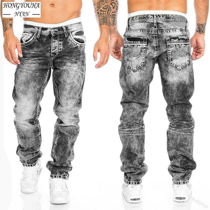 HONGYOUHANYAN Men's Stretch Straight Jeans - Casual Hip Hop Design - Buy Center US