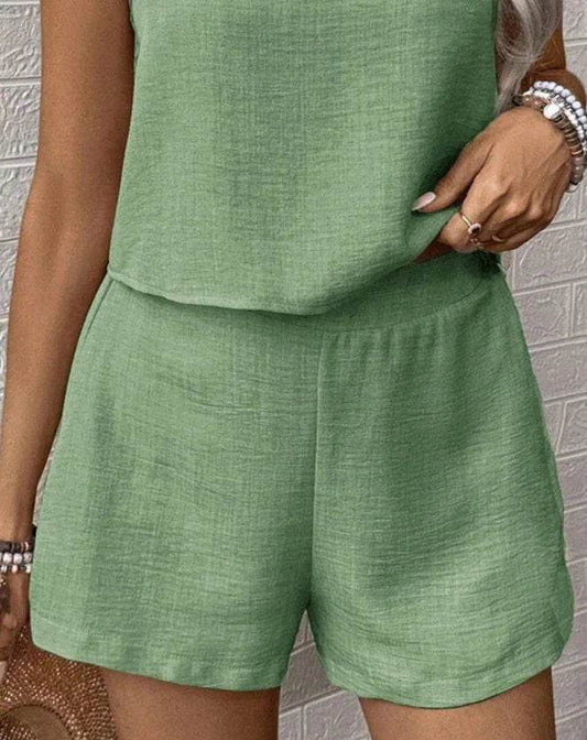 Elegant 2025 Women's Summer Outfit Set - Sleeveless Top & Shorts - Buy Center US