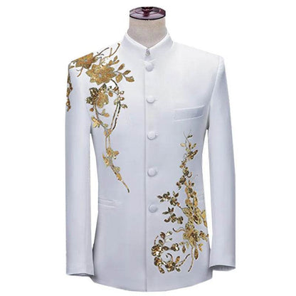 Qj Cinga Men's Stand-up Collar Sequined Blazer - Luxurious Stage Performance Coat - Buy Center US