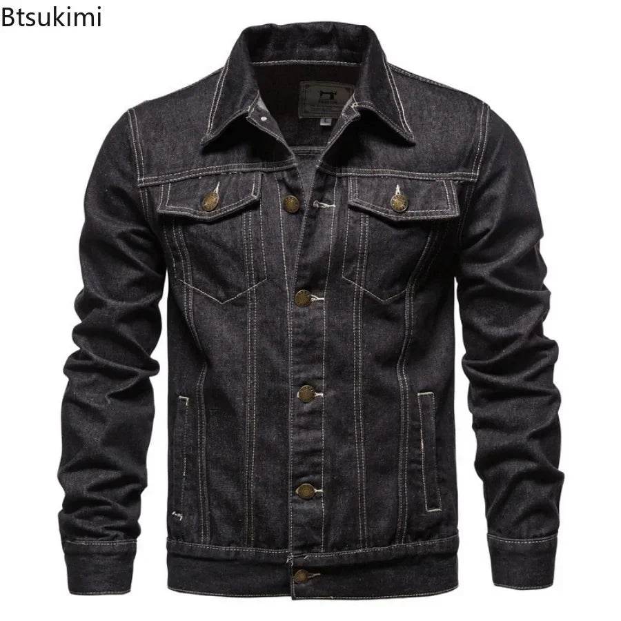 Casual Men's Cotton Denim Jacket - Solid Color, Slim Fit Outerwear - Buy Center US