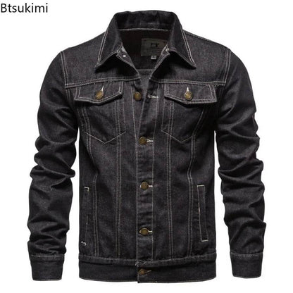 Casual Men's Cotton Denim Jacket - Solid Color, Slim Fit Outerwear - Buy Center US