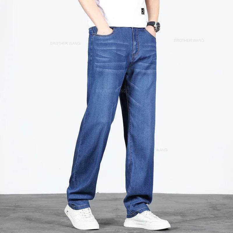 2024 Men’s Light Blue Loose Straight Jeans - Elastic Denim Casual Pants - Buy Center US