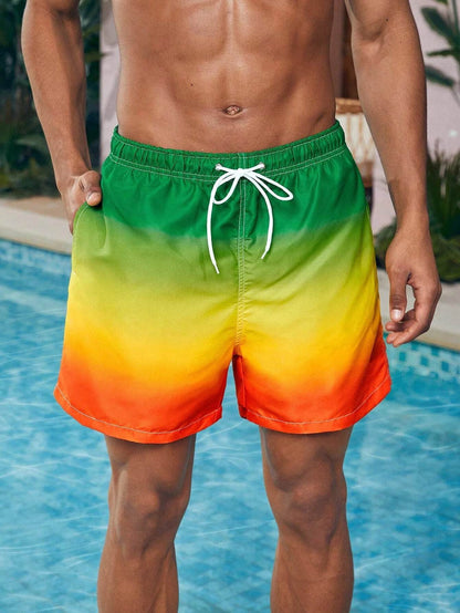 Men's Gradient Beach Shorts - Drawstring Swim Trunks for Summer Fun - Buy Center US