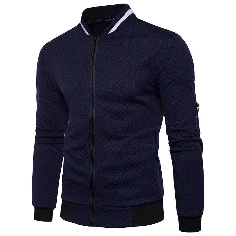 Men's Slim Fit Zipper Casual Jacket - Diamond Grid Pattern for Fall/Winter - Buy Center US