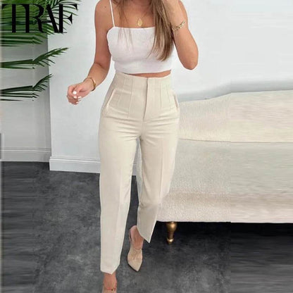 TRAF Women's High Waist Trousers - Formal & Casual Cropped Pants - Buy Center US