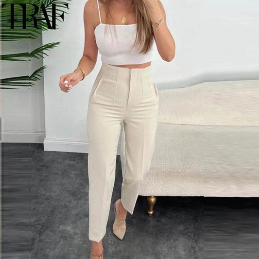 TRAF Women's High Waist Trousers - Formal & Casual Cropped Pants - Buy Center US