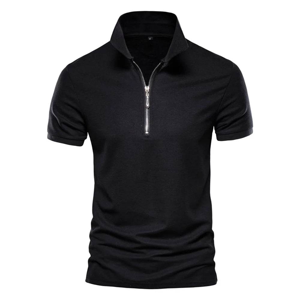 AIOPESON Men's Cotton Polo Shirt - Solid Color with Zipper Detail - Buy Center US