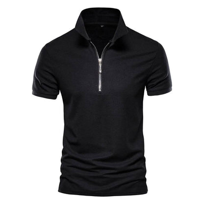 AIOPESON Men's Cotton Polo Shirt - Solid Color with Zipper Detail - Buy Center US