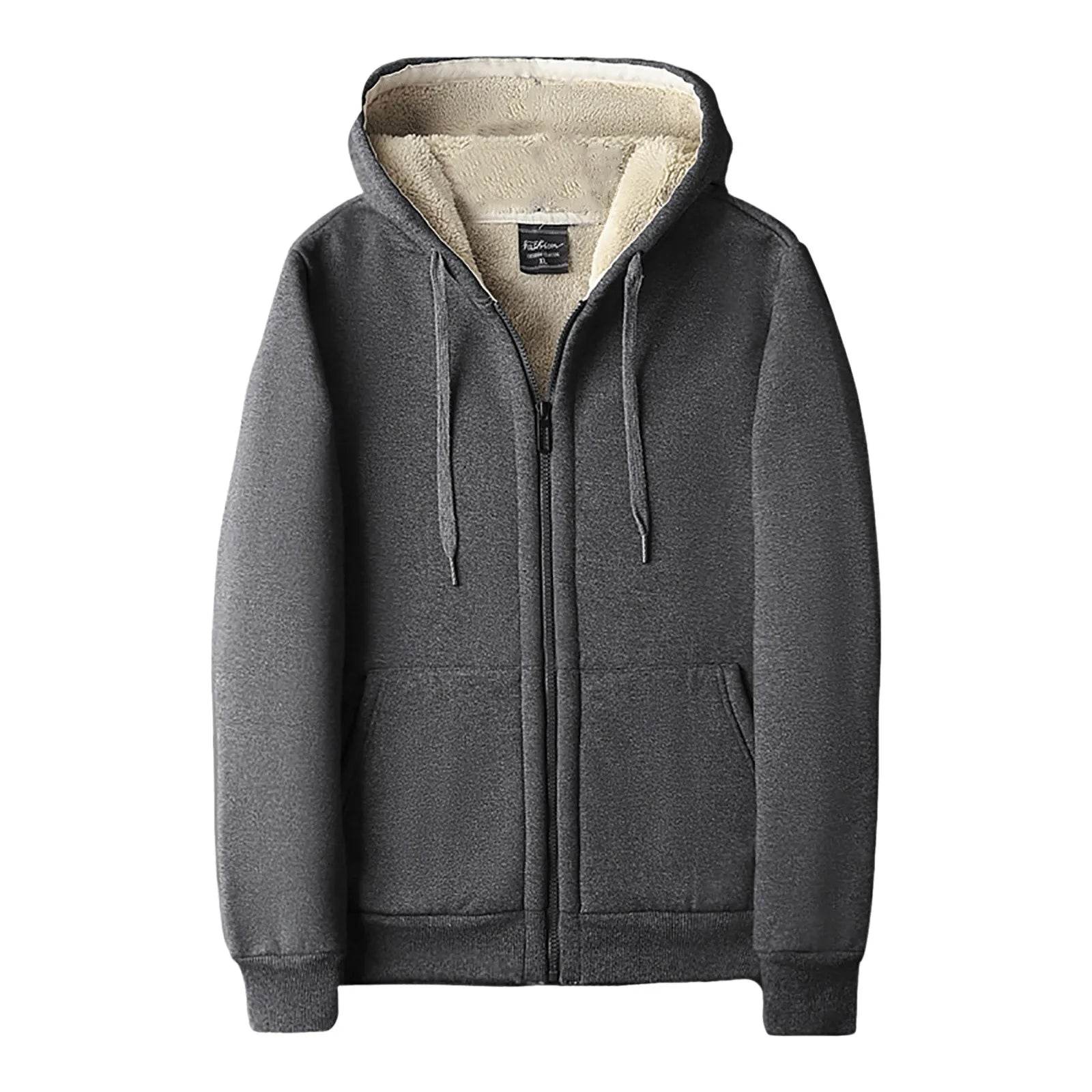 Men’s Padded Hooded Cardigan - Thickened Lamb Wool for Fall & Winter - Buy Center US