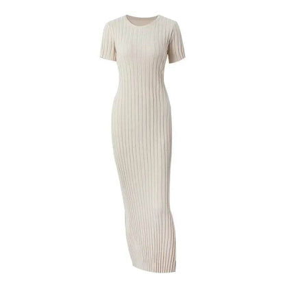 MOXFCIZO Ladies Knitted Short Sleeve Pleated Dress - Spring/Summer Style - Buy Center US