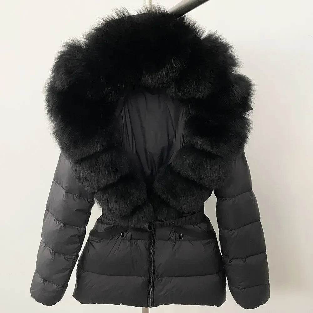 Women's Hooded White Duck Down Coat - Real Raccoon Fur Collar - Buy Center US