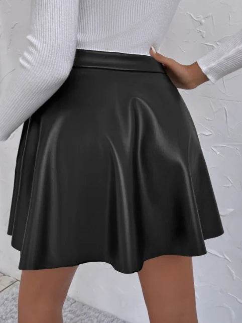 Vintage A-Line Faux Leather Skirt for Women - Fall & Spring Style - Buy Center US