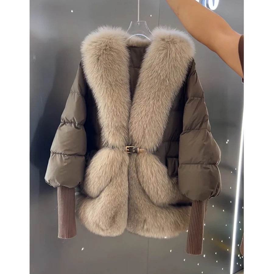 Women's Luxury Goose Feather Coat with Fox Fur - Winter Puffer - Buy Center US