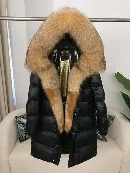 2023 Women’s Thick Winter Jacket - Real Fox Fur Collar, Hooded Design - Buy Center US