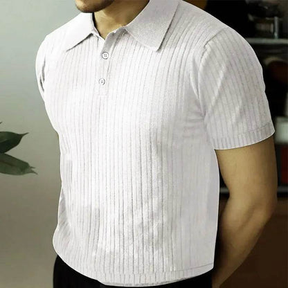 2025 Summer Men's Casual Polo Shirt - Short Sleeve Striped Knit Tee - Buy Center US