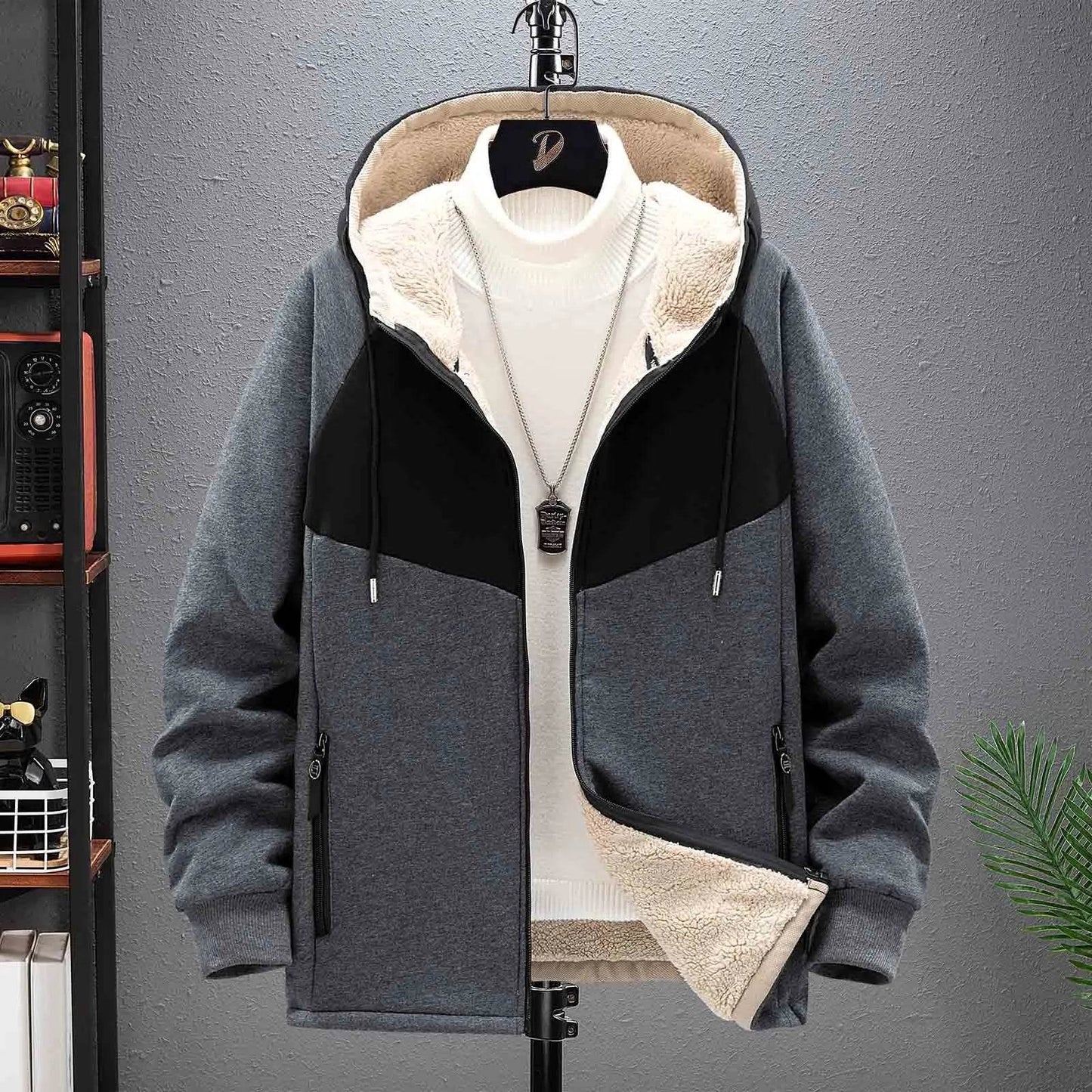 Men’s Padded Hooded Cardigan - Thickened Lamb Wool for Fall & Winter - Buy Center US