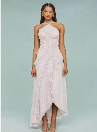 Elegant Backless Evening Gown - Ruffles & Lace Up Detail - Buy Center US