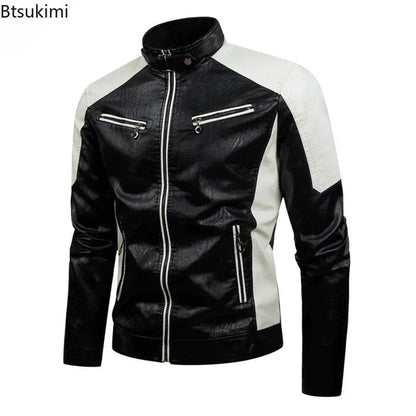 Btsukimi Men's Leather Motorcycle Jacket - Stylish Patchwork & Zipper Design - Buy Center US
