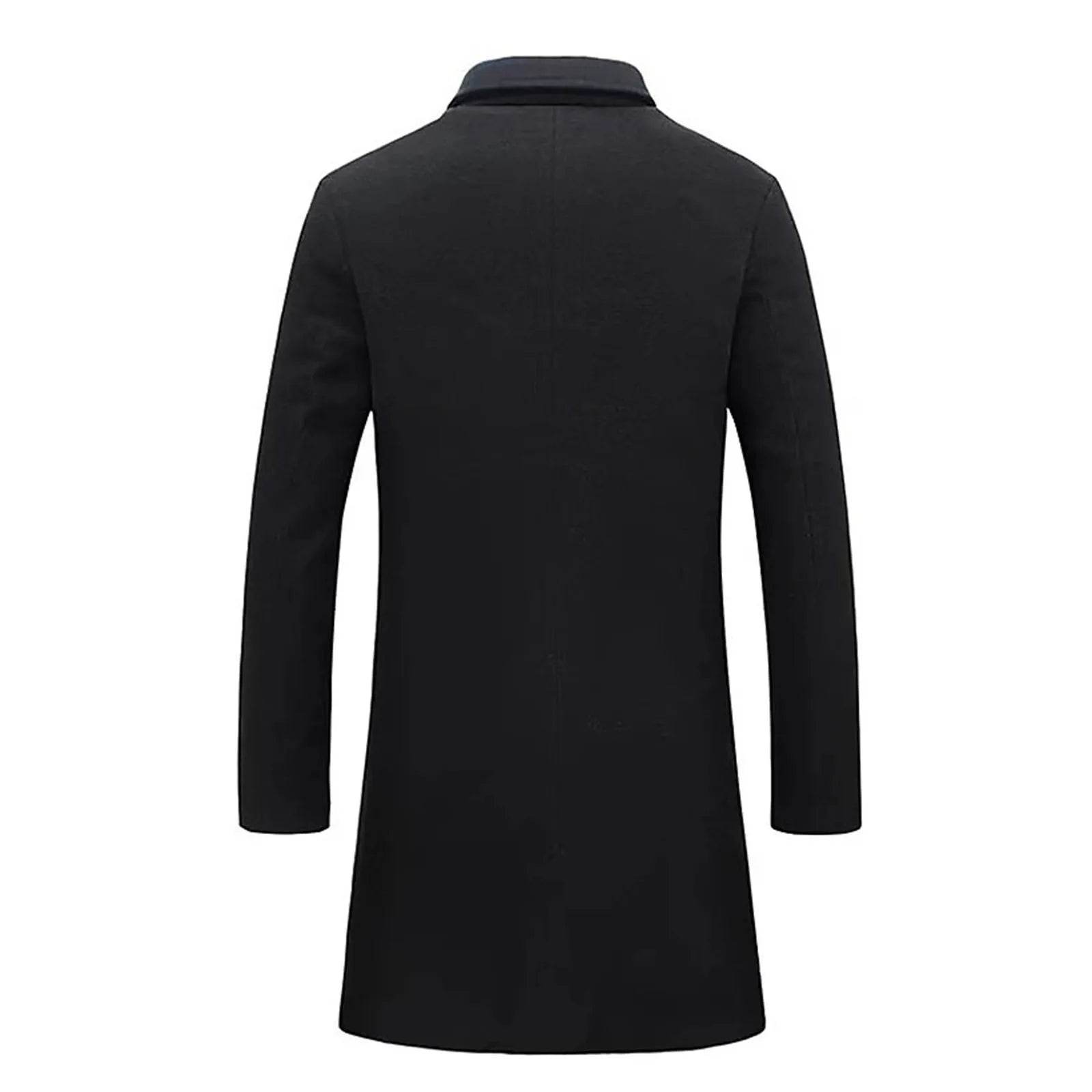Men's Woolen Mid-Length Trench Coat - Casual Slim Fit Jacket with Pockets - Buy Center US