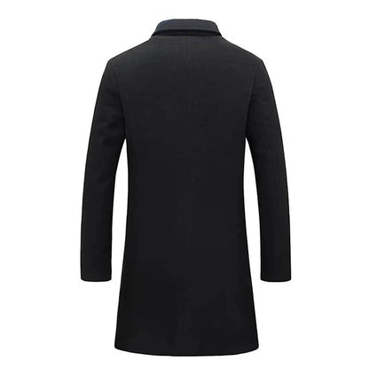 Men's Woolen Mid-Length Trench Coat - Casual Slim Fit Jacket with Pockets - Buy Center US