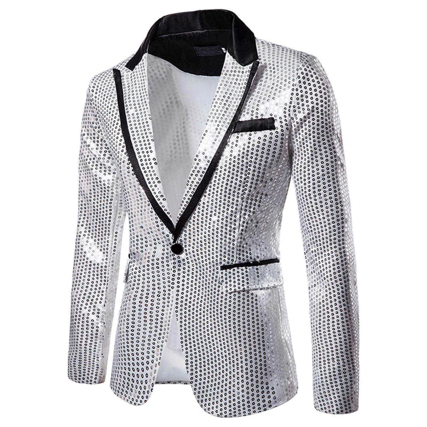 Shiny Shawl Collar Sequins Blazer Jacket for Men – Perfect for Night Clubs - Buy Center US