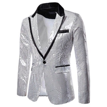 Shiny Shawl Collar Sequins Blazer Jacket for Men – Perfect for Night Clubs - Buy Center US