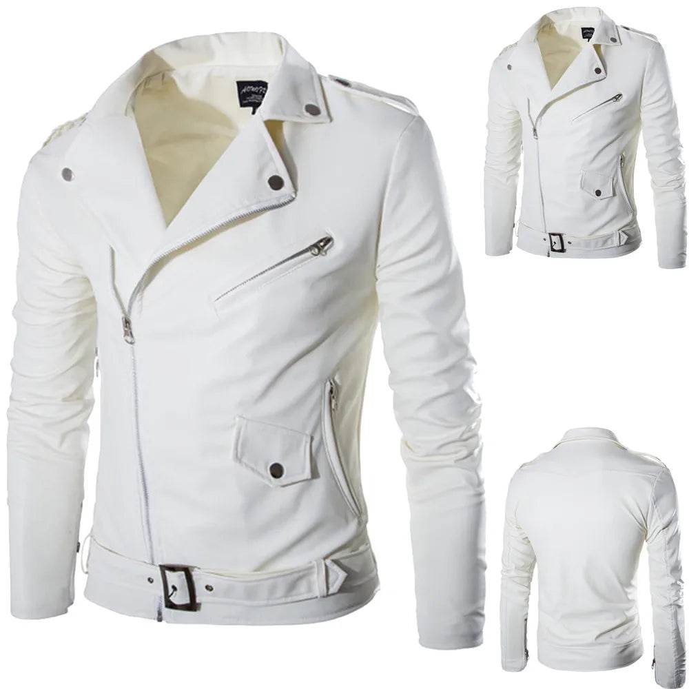 ZOMAXIUJEE Men's Buckle Zip Leather Jacket - Black & White Punk Rock Style - Buy Center US