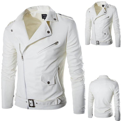 ZOMAXIUJEE Men's Buckle Zip Leather Jacket - Black & White Punk Rock Style - Buy Center US