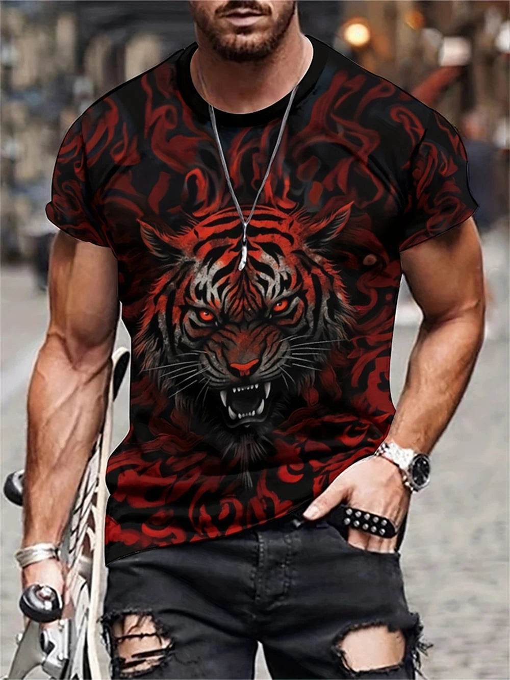 Men's Lion Print Crew Neck T-Shirt - Soft, Breathable Summer Casual Wear - Buy Center US