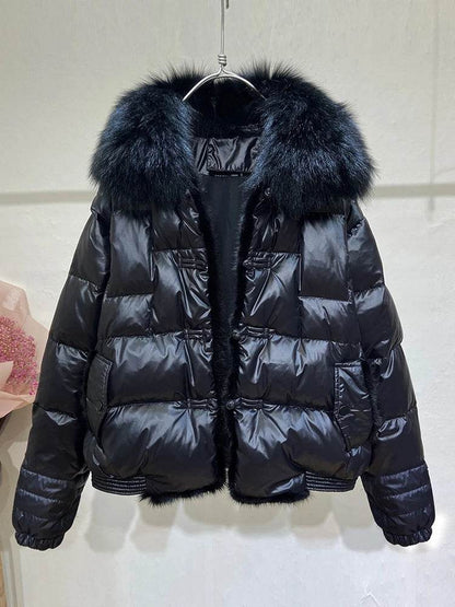 Women's Mink Short Down Jacket - Fox Fur Collar, Winter Coat - Buy Center US