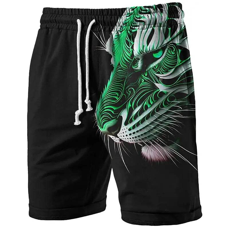 Men's Tiger Print Swim Trunks - Casual Beach Shorts with Elastic Waist - Buy Center US