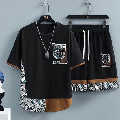 Men's Summer Tracksuit Set - Splice Print T-Shirt & Shorts for Casual Style - Buy Center US